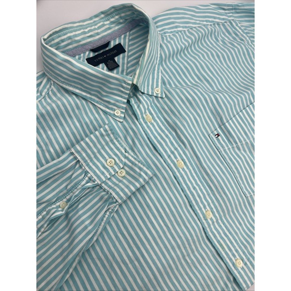 Tommy Hilfiger Other - Tommy Hilfiger Blue And White Striped Mens Long‎ Sleeve Button Up Shirt Size XL